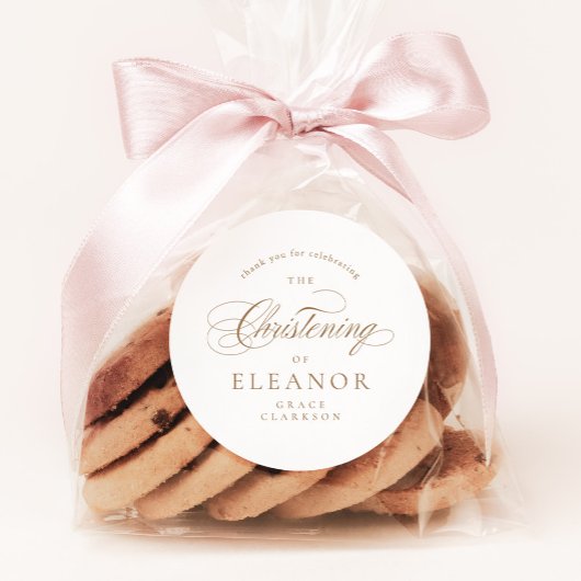 Gouden Elegante kalligrafie doopsel dank u Ronde Sticker