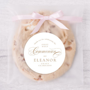 Gouden Elegante Kalligrafie Eerste Communie Dank u Ronde Sticker