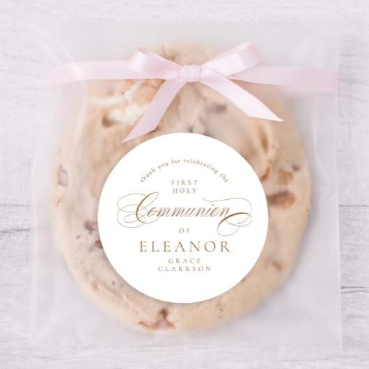 Gouden Elegante Kalligrafie Eerste Communie Dank u Ronde Sticker