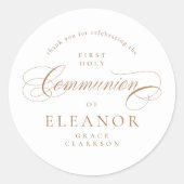 Gouden Elegante Kalligrafie Eerste Communie Dank u Ronde Sticker (Voorkant)
