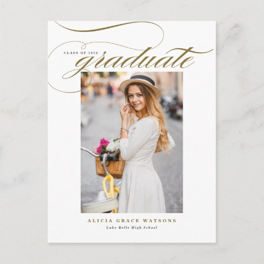 Gouden Elegante Kalligrafie Foto Afstudeerfoto Aankondigingskaart (Voorkant)