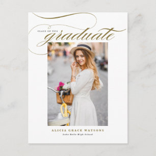 Gouden Elegante Kalligrafie Foto Afstuderen Uitnodiging Briefkaart