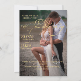 Gouden elegante kalligrafie foto bruiloft uitnodig kaart