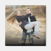 Gouden Elegante Kalligrafie Trouwfoto Magneet (Voorkant)