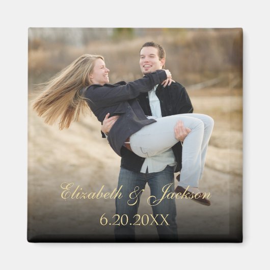 Gouden Elegante Kalligrafie Trouwfoto Magneet (Voorkant)