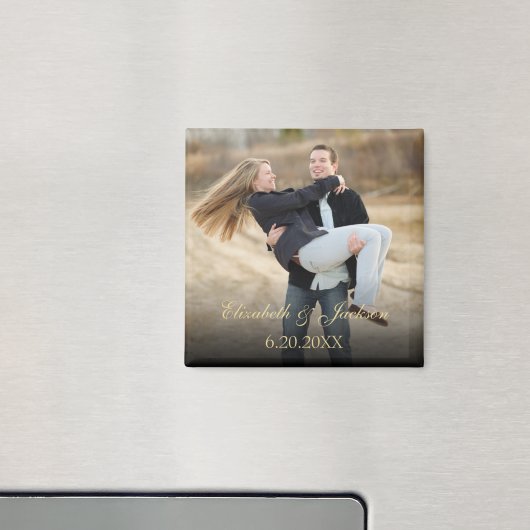 Gouden Elegante Kalligrafie Trouwfoto Magneet