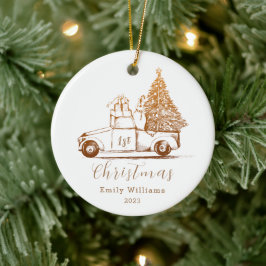 Gouden Elegante Kerstboom Baby's Eerste Kerstmis Keramisch Ornament