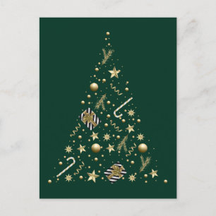 Gouden Elegante Kerstboom op Smaragd Groene Kerstm Briefkaart