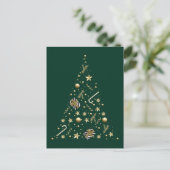 Gouden Elegante Kerstboom op Smaragd Groene Kerstm Briefkaart (Staand voorkant)