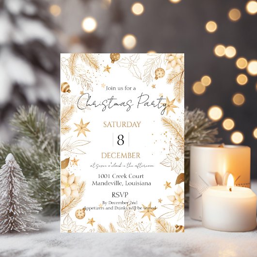 Gouden Elegante Kerstfeest Uitnodiging