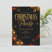 Gouden Elegante Kerstfeest Uitnodiging (Staand voorkant)