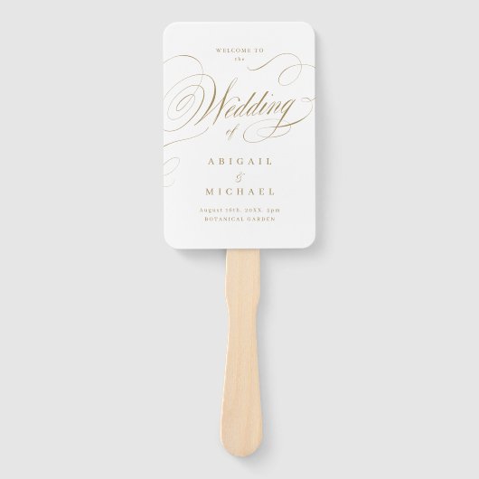 Gouden elegante klassieke kalligrafie bruiloft pro handwaaier (Voorkant)
