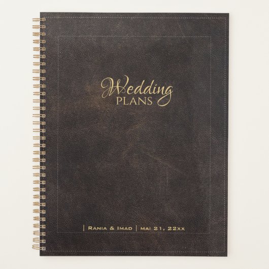 Gouden elegante lederen esthetische bruiloft plann planner (Voorkant)