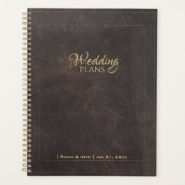 Gouden elegante lederen esthetische trouwplanner   planner