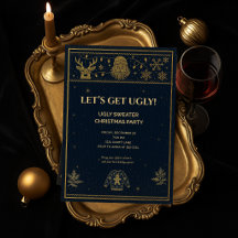 Gouden Elegante Lelijke Trui Kerstfeest Uitnodigin