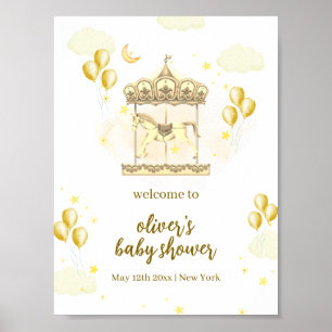 Gouden Elegante Magische Carrousel Baby shower Wel Poster