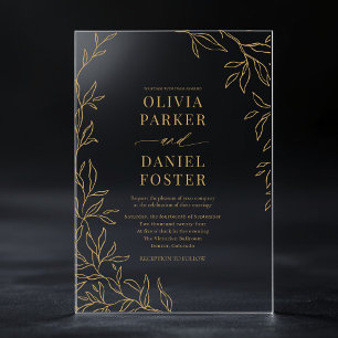 Gouden Elegante Minimalistische Botanische Trouwka Acryl Uitnodigingen
