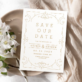 Gouden elegante moderne klassieke huwelijksaankond save the date