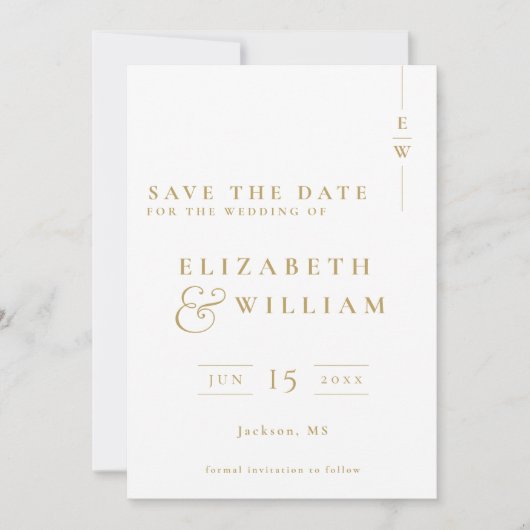 Gouden Elegante Moderne Monogram Fotobruiloft Save The Date (Voorkant)