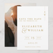 Gouden Elegante Moderne Monogram Fotobruiloft Save The Date (Voorkant / Achterkant)