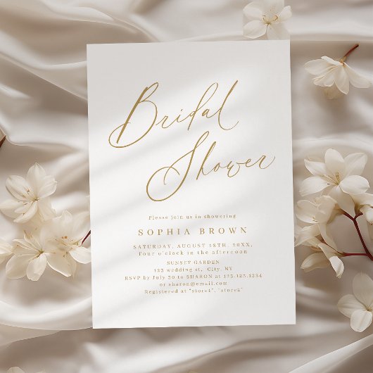 Gouden elegante moderne script bruiloftsshower kaart