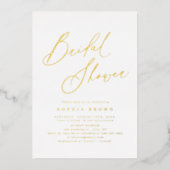 Gouden elegante moderne script minimale bruidsshow folie uitnodiging (Voorkant)