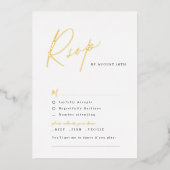 Gouden elegante moderne script minimalist huwelijk folie uitnodiging (Voorkant)