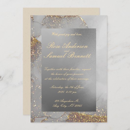 Gouden Elegante Monogram Huwelijksuitnodiging Kaart (Voorkant / Achterkant)