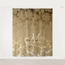 Gouden Elegante Monogram Trouwfoto Booth Tapijt Wandkleed