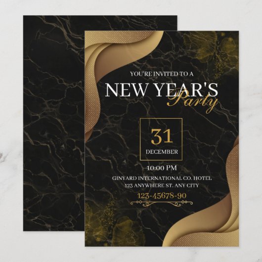 Gouden Elegante Oud en Nieuw Feestuitnodiging Kaart (Voorkant / Achterkant)