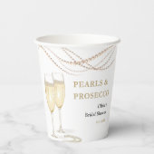 Gouden Elegante Parels en Prosecco Bruidsdouche Papieren Bekers (Achterkant)