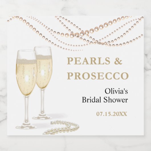 Gouden Elegante Parels en Prosecco Vrijgezellenfee Sparkling Wijnetiket (Enkel label)