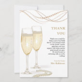 Gouden Elegante Parels & Prosecco Bruidsdiner Bedankkaart (Voorkant)