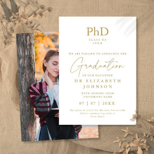 Gouden Elegante PhD Graad Foto Aankondiging