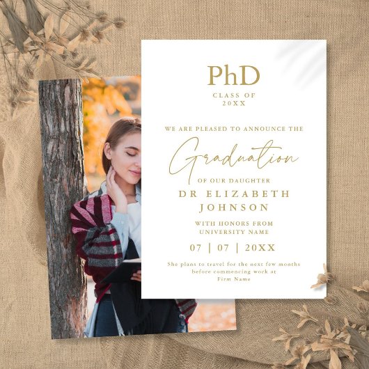 Gouden Elegante PhD Graad Foto Aankondiging