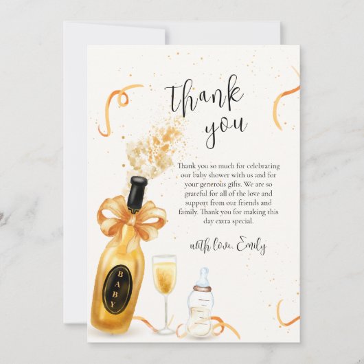 Gouden Elegante Poppin Flessen Champagne Baby show Bedankkaart (Voorkant)