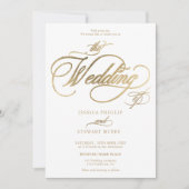 Gouden elegante Qr alles in één kalligrafie bruilo Kaart (Voorkant)