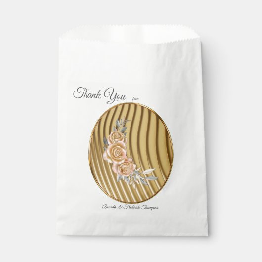 Gouden Elegante Ripple Effect & Rozen Bladeren Bedankzakje (Voorkant)
