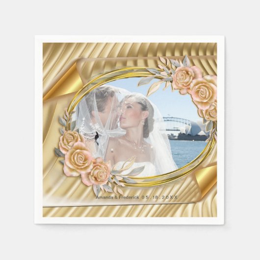 Gouden Elegante Ripple Effect & Rozen Servet (Voorkant)