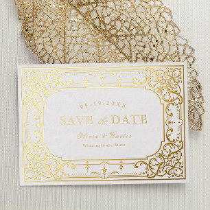 Gouden elegante romantische sierlijke vintage brui folie uitnodiging