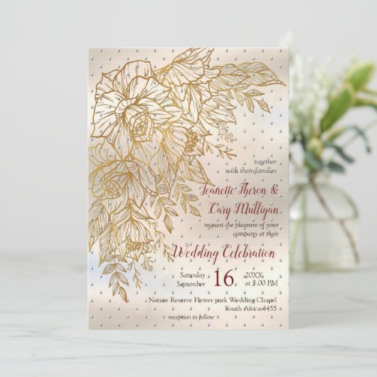 Gouden elegante roos lijntekening kaart (Staand voorkant)