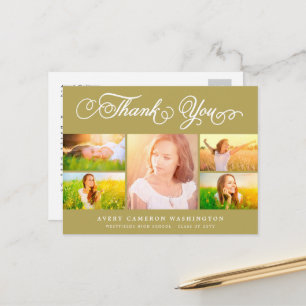 Gouden Elegante Script 5 Foto Afstudeer Dankjewel Briefkaart