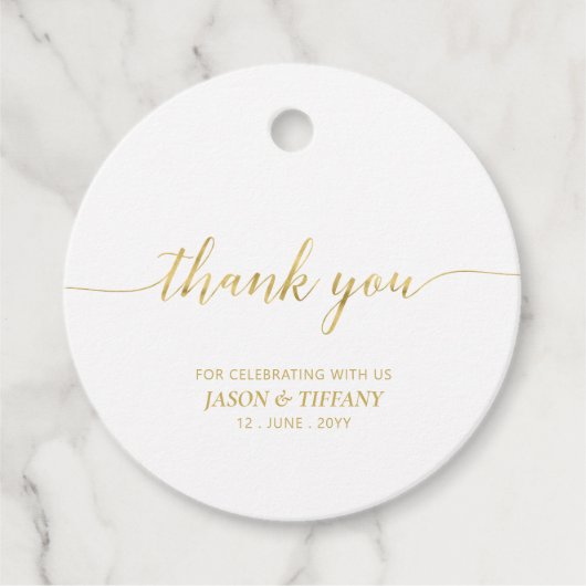 Gouden Elegante Script Feest Favoriet Bedankt Favo Bedankjes Labels (Voorkant)