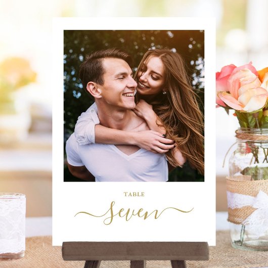 Gouden Elegante Script Foto Tafelnummer