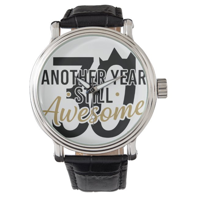 Gouden Elegante Script "Geweldig" Typografie Zwart Horloge (Voorkant)