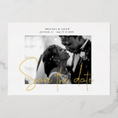 gouden elegante script save the date folie uitnodi uitnodiging (Voorkant)