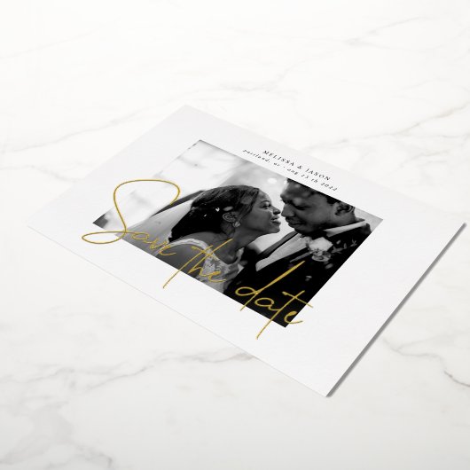 gouden elegante script save the date folie uitnodi uitnodiging (Gedraaid)