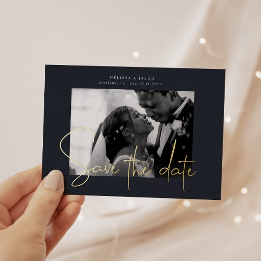 Gouden Elegante Script Save The Date Huwelijk Folie Uitnodiging