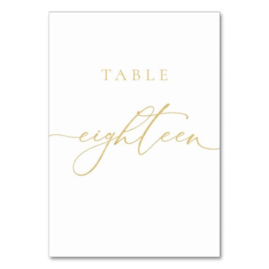 Gouden Elegante Script Tafel Nummer Achttien Kaart (Achterkant)