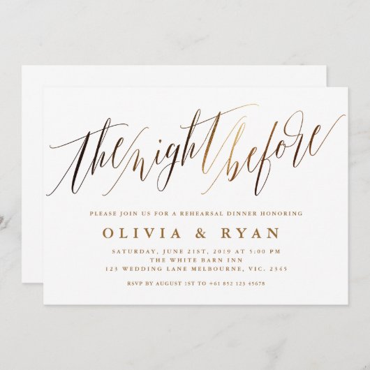 Gouden Elegante Script Typografie Uitnodiging (Voorkant / Achterkant)